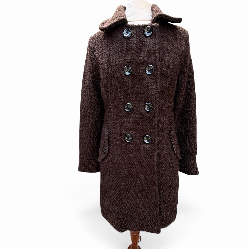 Old Navy Brown Tweed Small Wool Blend Double Breasted Peacoat Jacket Y2K. Preppy